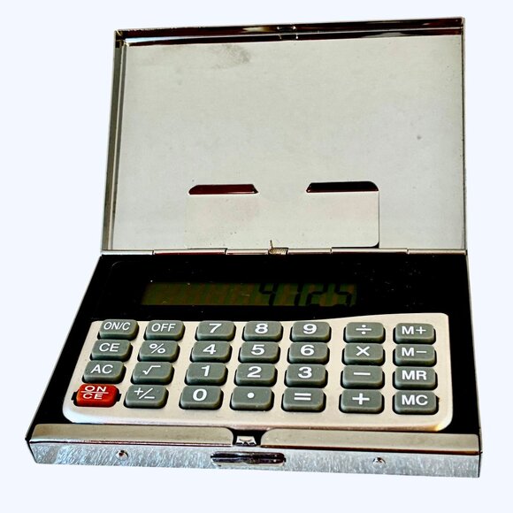 Pocket Calculator and Business Card Holder Shiny Metal Case Woman Glitter NEW - Picture 4 of 13